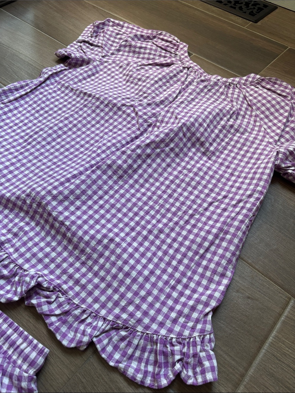 Lavender Purple Gingham Ruffle Pajama Set for Women - Picture 11 of 14